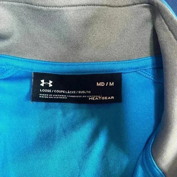 Under Armour Collared Shirt Blue Long Sleeve Polo Golf Heatgear Size Medium - Picture 2 of 9